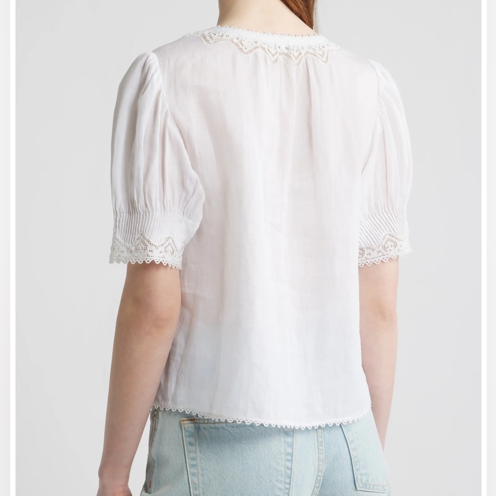 Doen Brigitta Lace Trim V-Neck Ramie Top - Picture 3 of 11